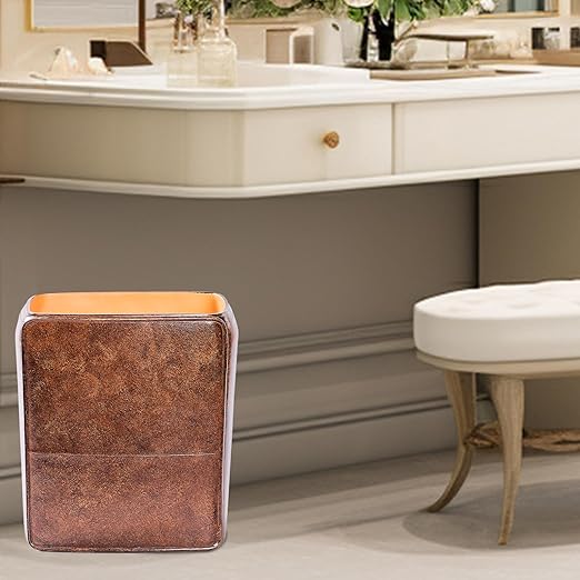 Polytree Rustic Leather Bathroom Trash Can 1.8 Gallon(7 Liter) Small Kitchen Garbage Can,Living Room Bedroom Trash Can, Decor Wastebasket for Home Office (Retro Brown)