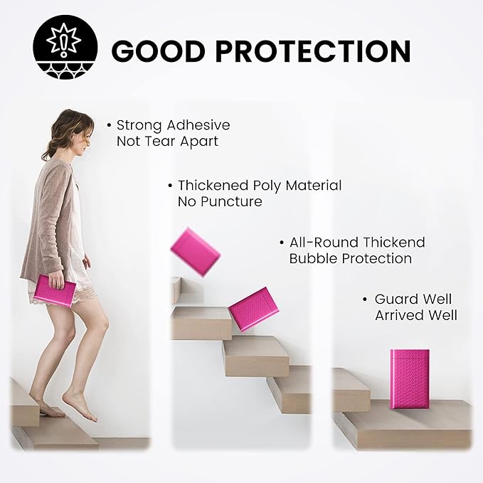 Fuxury Bubble Mailers 4x8" 800 Pack Pink Bubble Mailers Usable Size 4x7” Small Padded Envelopes Waterproof Mailing Envelopes Bubble Padded