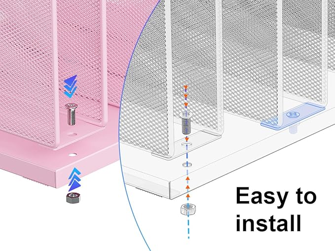 gianotter Desktop File Organizer, Desk Organizer with 5 Compartments, Paper Organizer for Desk, Workspace Organizers for Office Supplies (Pink)