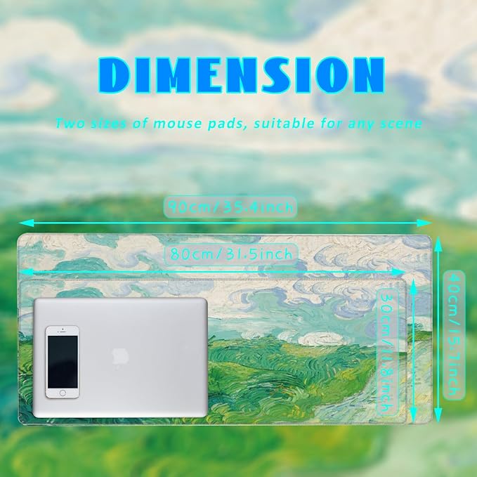 Desk Mat, Field Landscape Oil Painting Extended Gaming Mouse Pad Large, 31.5"x11.8" Big Mouse Pad with Non-Slip Base and Stitched Edge, Long Computer Keyboard Mouse Mat for Home Office Work