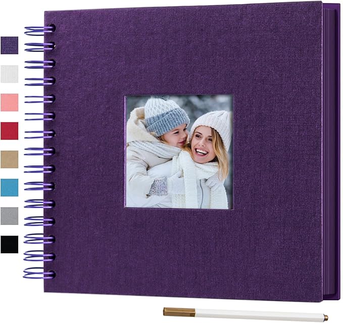 8 x 8 Inch Small DIY Scrapbook Photo Album with Window Design Cover 80 Pages Craft Paper Memory Book for Weeding Family Travel and Baby (Purple)