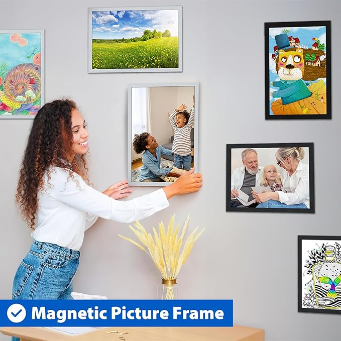 5Packs Magnetic Sign Holder 8.5 x 11, Self Adhesive Display Picture Frame with Magnetic Frame and Clear PVC for Office Store Home Door Window Refrige Magnetic Paper Holder, Silver