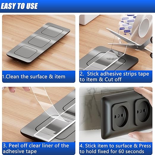Strong Nano Double Sided Tape Heavy Duty Mounting,Clear Removable Wall Sticky Adhesive Strips,Reusable Thick Gel Grip for Hanging Picture,Poster,Carpet,Photo