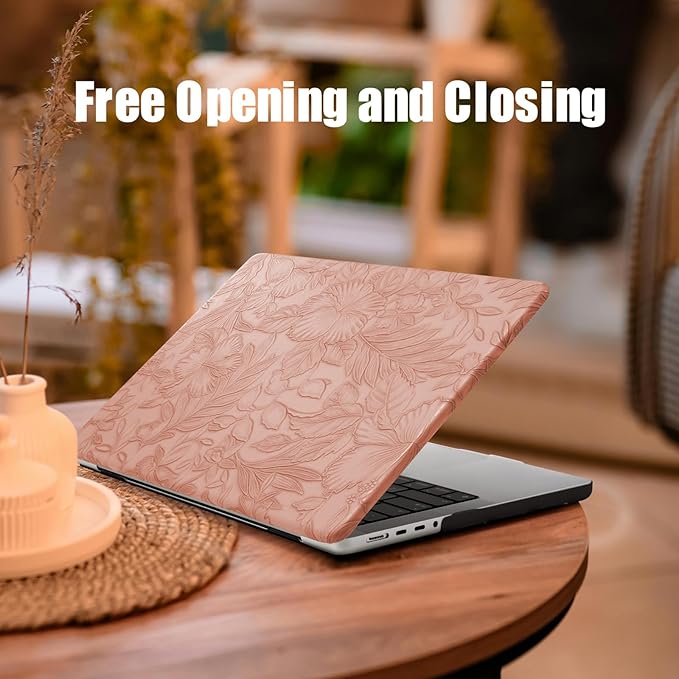 DTangLsm Compatible for MacBook Air 15 inch Case 2025 2024 2023 Release M4 M3 M2 A3241 A3114 A2941, Elegant Textured Retro Leather Case for MacBook Air M4 15 in + Keyboard Cover, Pink Embossed Floral