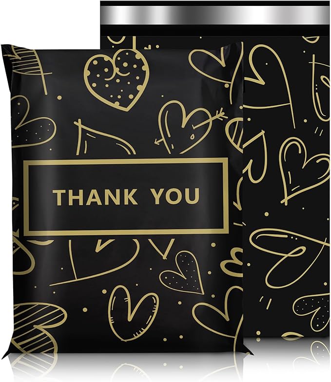 Poly Mailers 6x9 Inch 100 Pcs, Heart printed Thank You Shipping Bags with 2.4mil Thickness, Waterproof Mailing Envelopes, Strong Self-sealing Adhesive Poly Bags for Shipping
