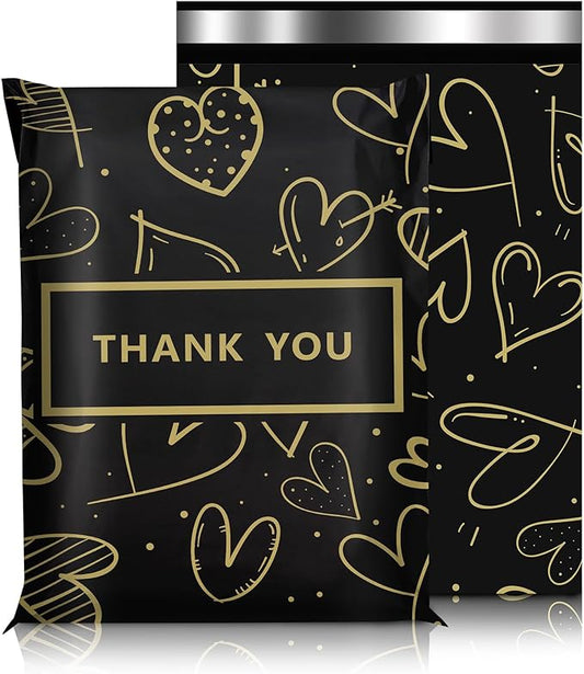 Poly Mailers 6x9 Inch 100 Pcs, Heart printed Thank You Shipping Bags with 2.4mil Thickness, Waterproof Mailing Envelopes, Strong Self-sealing Adhesive Poly Bags for Shipping