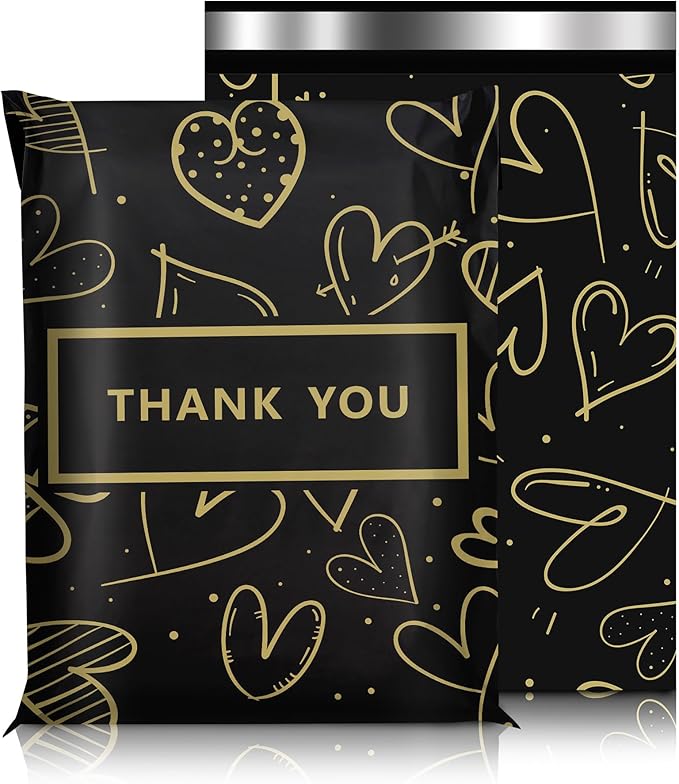 Poly Mailers 10x13 Inch 100 Pcs, Heart printed Thank You Shipping Bags with 2.4mil Thickness, Waterproof Mailing Envelopes, Strong Self-sealing Adhesive Poly Bags for Shipping
