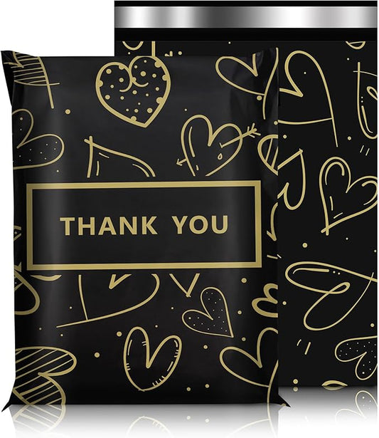 Poly Mailers 10x13 Inch 100 Pcs, Heart printed Thank You Shipping Bags with 2.4mil Thickness, Waterproof Mailing Envelopes, Strong Self-sealing Adhesive Poly Bags for Shipping
