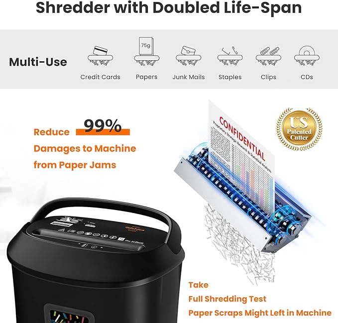 Paper Shredder 14-Sheet Cross-Cut Shredder with US Patented Cutter,Also Shreds Card/CD,Heavy Duty Paper Shredding Machine for Home Office,Fast with Jam Proof System,6.6-Gallon Basket (ETL)