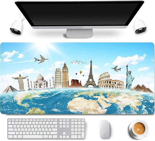 RTGGSEL 31.5x11.8 Inch Non-Slip Long Extended Large Gaming Mouse Pad with Stitched Edges XL Laptops Keyboard Mouse Mat(Travel World)