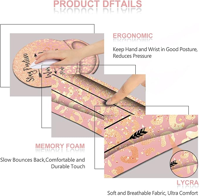 ArtSo Mouse Pad Keyboard Wrist Rest Support Ergonomic, Upgraded Cushion Mousepad Gel Memory Foam Non-Slip Rubber Base Pain Relief & Easy Typing for Home,Office, Pink Orange Stay Positive