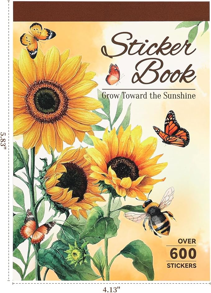 Aesthetic Sunflower Planner Sticker Book 25 Sheets with 600+ Decorative Stickers for Journaling, Scrapbooking, Bullet Journal, Happy Planner, DIY Stationery Supplies Gifts for Women Girls Teens Kids