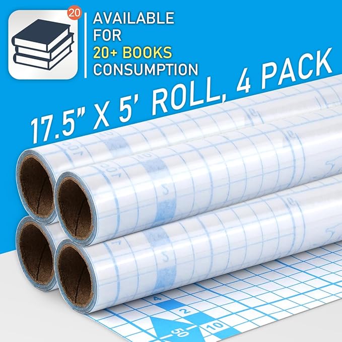 Chell 4 Pack Clear Contact Paper Roll for Books, 17.5in x 5ft Clear Self Adhesive Book Cover Paper Protector
