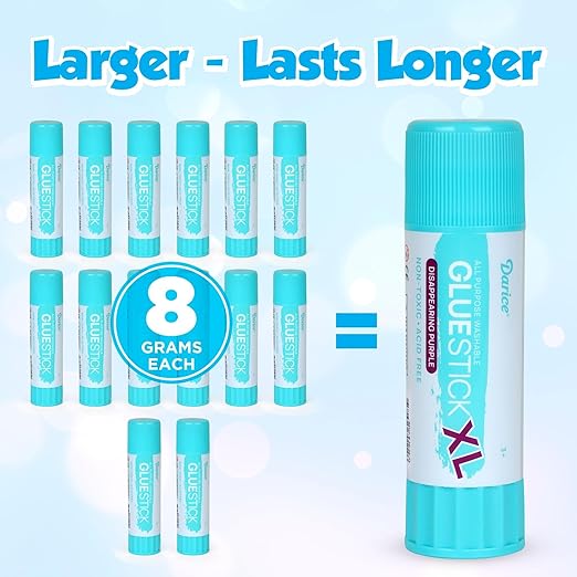 Darice Giant Disappearing Purple Glue Sticks, Large 115-gram Jumbo XL Glue Stick - Dries Clear, Washable, Non-Toxic - Classroom School Supplies - 6 Pack 4.05oz