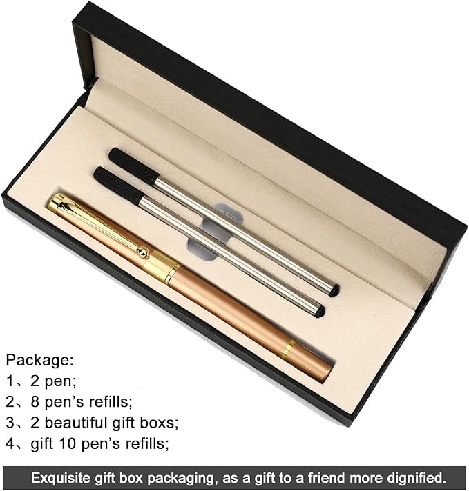 YIVONKA Ballpoint Pen Black Refill,Luxury Ballpoint Line width 0.5mm,Best Ball Pen Gift Set for Men & Women Professional Executive,Office,Nice BallPens Classy Gift Box (2 Rose Gold)