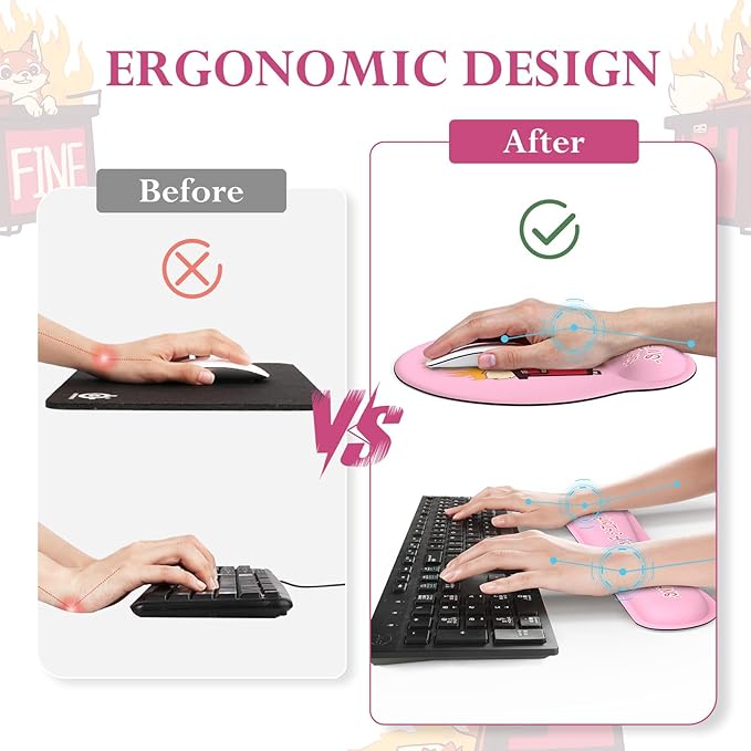 iCasso Desk Mat Set,Ergonomic Wrist Rest for Keyboard and Mouse,Funny Dumpster Fire Desk Accessories,Cute Pink Mouse Pad for Women Girl, Non-Slip Desk Protector Mat for Office Home Dorm