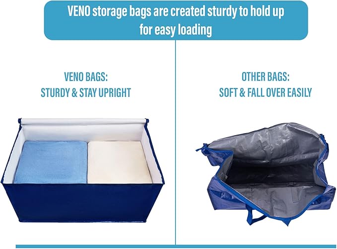 VENO 6 Pack Moving and Storage Bags, Heavy Duty, Alternative to Moving Boxes, Large Packing Totes Supplies for College Dorm Room with Zipper for Clothes, Wide Open Design (Blue, 6 Pack)