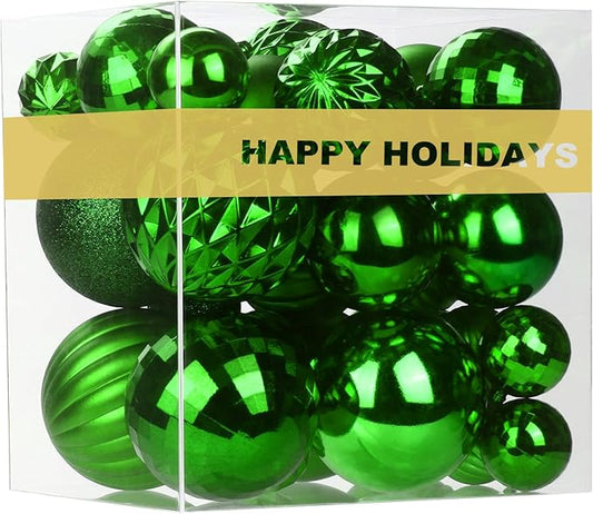 Emerald Green Christmas Ornaments - Christmas Tree Decorations Shatterproof Hanging Balls for Birthday Wedding Holiday Decor Set of 36pcs, Multi-Sizes(1.6",2.5",3.2")