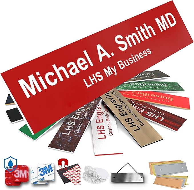 Engraved Door Signs for Office Personalized Red Plastic Door Plaque White Letters - Made in USA 2x12 B7