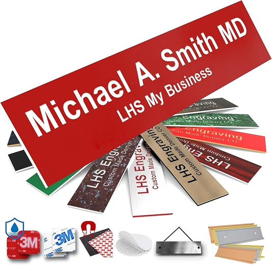 Engraved Door Signs for Office Personalized Red Plastic Door Plaque White Letters - Made in USA 2x12 B7