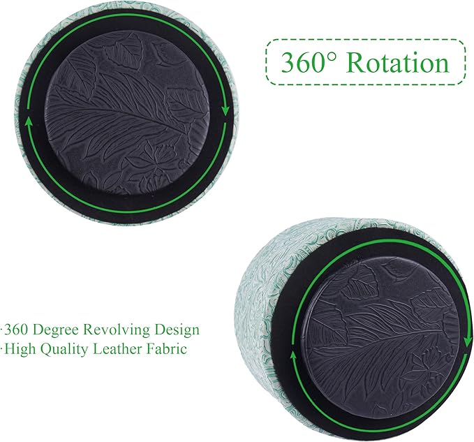 lizimandu Round Leather Art Supply Organizer,Remote Control Holder,360 Degree Spinning,Multi-Functional Pencil Holder,4 Compartments Desktop Stationary Organizer(1-Carved Stone Green)