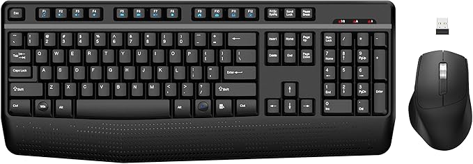 Wireless Keyboard and Mouse Combo, EDJO 2.4G Full-Sized Ergonomic Computer Keyboard with Wrist Rest and 3 Level DPI Adjustable Wireless Mouse for Windows, Mac OS Desktop/Laptop/PC (Dark Gray)