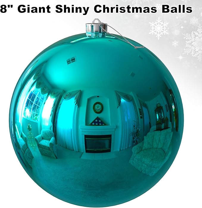 Teal 8.0" Extra Large Christmas Ornaments - Christmas Tree Decoration Balls Shatterproof Hanging Shiny Balls for Birthday Holiday Wedding Decorations Set of 2pcs