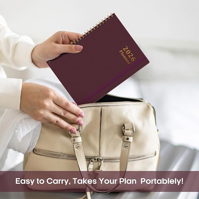 2026 Planner, Weekly and Monthly Calendar Planner, January 2026 - December 2026, Hardcover 2026 Calendar Planner Book with Tabs For Women & Men, Inner Pocket, Spiral Bound, Perfect for Office Home School Supplies - A5 (6.3" x 8.5"), Burgundy