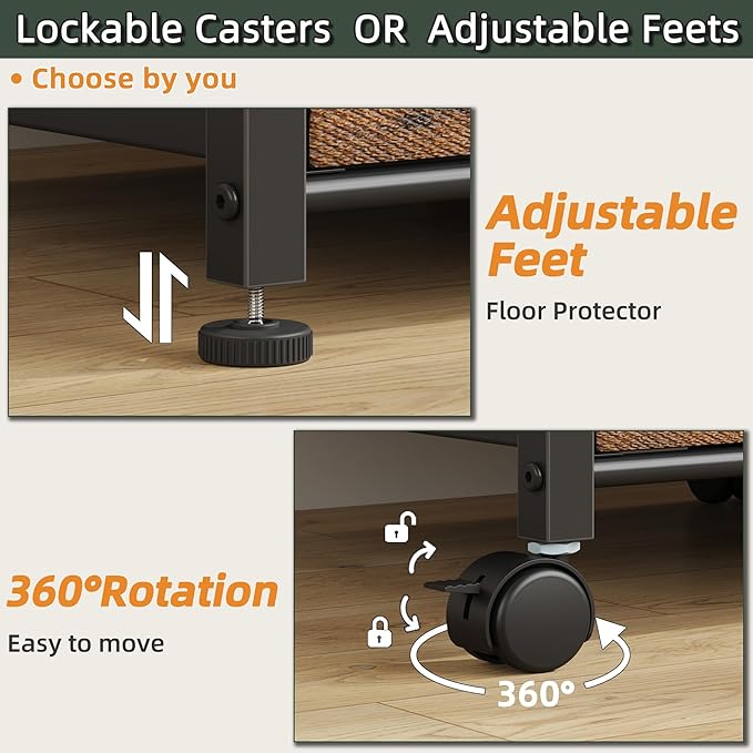 Lateral File Cabinet 4 Fabric Drawer, Mobile Filing Cabinet for Large Printer, Home Office Functional Small Office Storage Cabinet & Printer Stand, Fits A4/Letter Size, 30.4''W, Rustic Brown