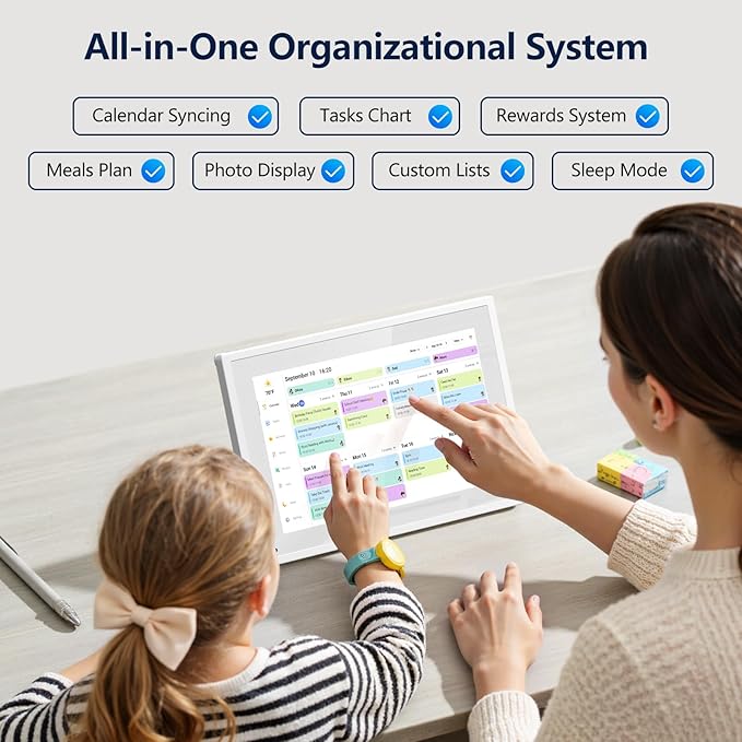 Digital Calendar, 10.1 Inch Smart Electronic Desk Calendar & Chore Chart, Touchscreen Interactive Display for Family Schedules with Meal Planner & Picture Frame & Lists