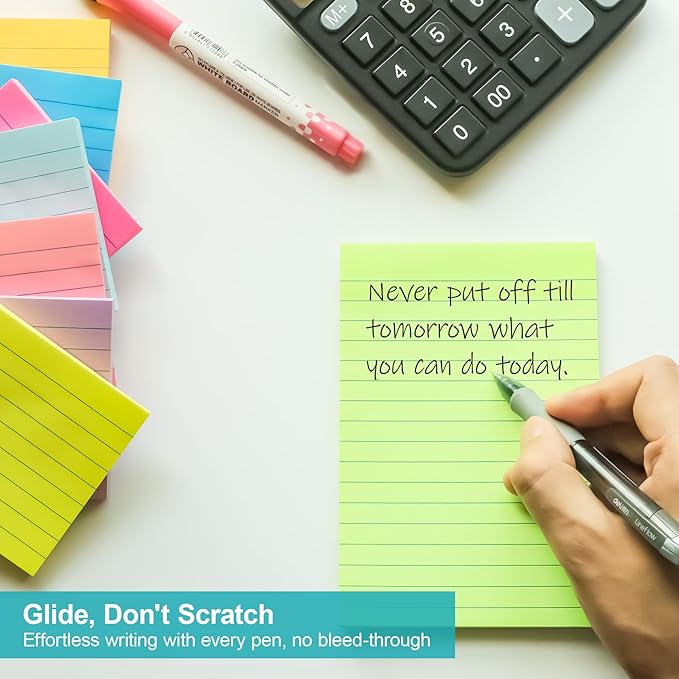 8 Pads Lined Sticky Notes 4x6 inch Self-Stick Notes Bright Colors Sticky Note for Office Home School