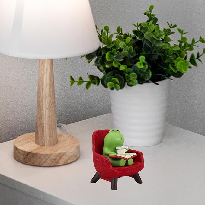 Miniature Frog Figurines - Funny Frog Sculpture for Shelf, Desk Decoration - Frog Desk Accessories - Perfect Cute Frog Gift for Frog Lovers (Red Sofa)