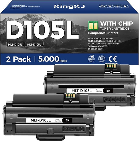 MLT-D105L Toner Cartridge Black 2-Pack High-Yield Replacement for Samsung MLT-D105L D105L Compatible with Samsung ML-2525 ML-2540 ML-2580N ML-1910 ML-1915 SCX-4623F SCX-4623FN SCX-4600 SF-650 Printers