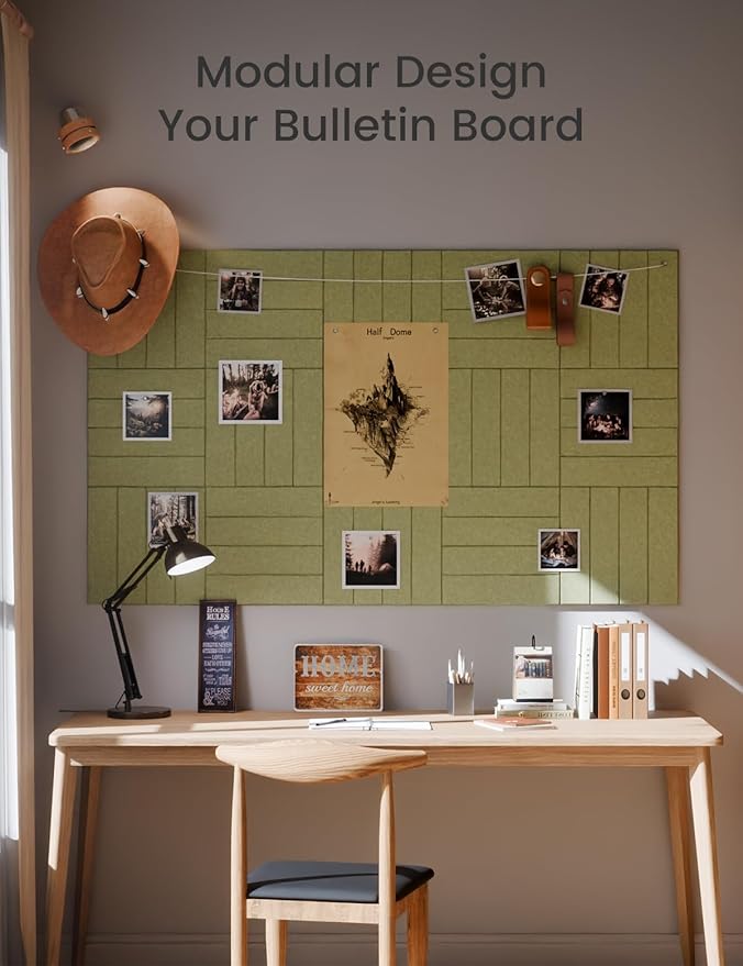 Large Felt Bulletin Board 36" x 24"Cork Board Alternative-6 Pack with 40 Safe Removable Adhesive Tabs, Cork Boards for Walls Cork Board for Home Office Classroom Pin Board-Olive Green