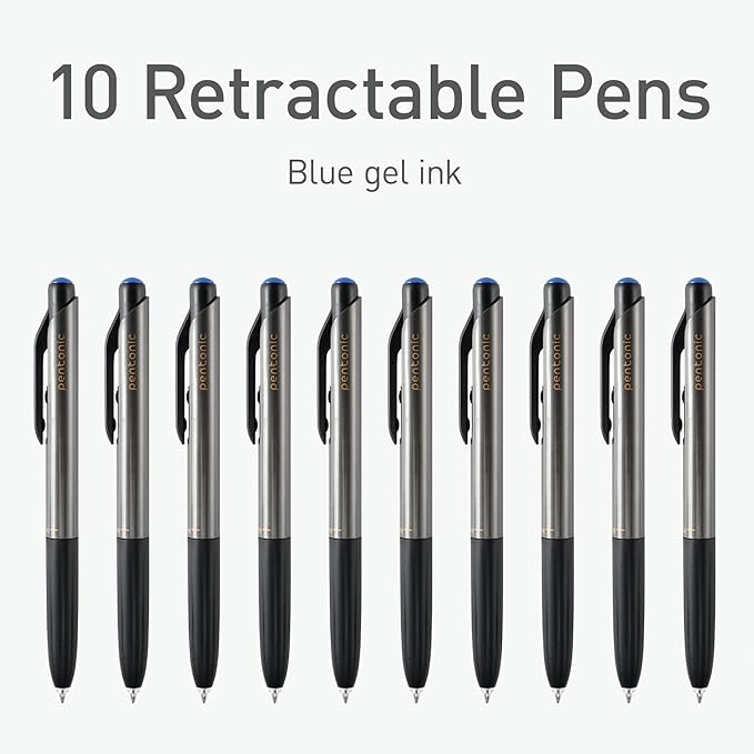 Pentonic GR-T Retractable Gel Pens, 10 Count, Blue Ink, 0.7 mm Fine Point, Smooth Writing For Journaling, Note Taking, Office & School (1002361)