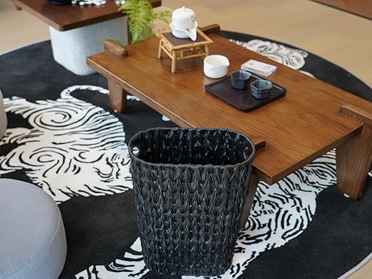 5 Gallon Wicker Trash Can,Black Bathroom Trash Can,Wicker Trash Basket with Handles,Handwoven Small Waste Basket for Bathroom,Bedroom,Kitchen,Office,20 Liters