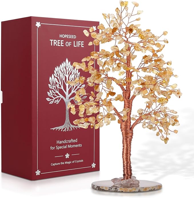Hopeseed Citrine Chakra Crystal Tree of Life Handmade Bonsai Healing Crystals Tree for Home, Desk, Living Room, Office Decor for Positive Energy, Money, Good Luck Birthday Gift for Women, Mom, Men