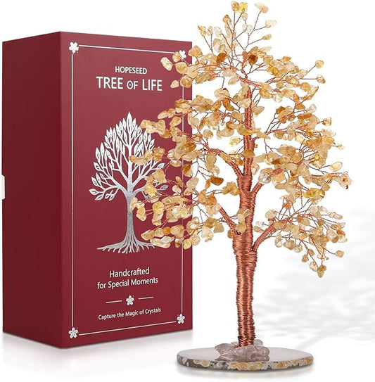 Hopeseed Citrine Chakra Crystal Tree of Life Handmade Bonsai Healing Crystals Tree for Home, Desk, Living Room, Office Decor for Positive Energy, Money, Good Luck Birthday Gift for Women, Mom, Men