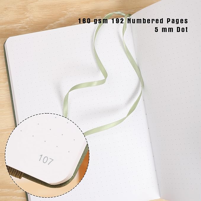 TIEFOSSI Dotted Notebook, 160gsm Thick Paper, Hardcover Dot Grid Journals for Women Men, 192 pages, for Travel, School and Office Use