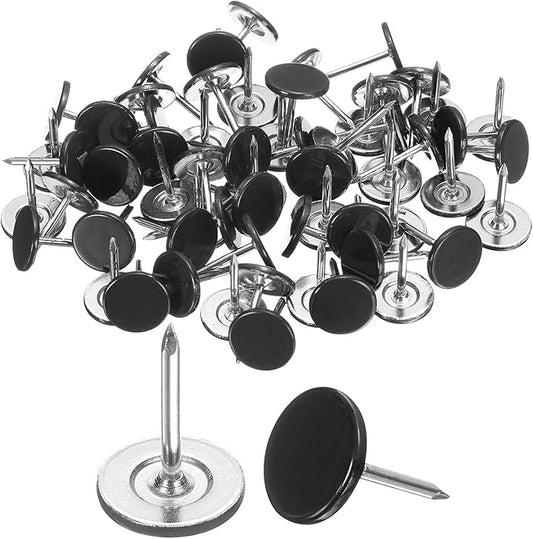 uxcell 150Pcs Upholstery Tacks, 11mmx15mm Flat Head Thumb Tack Decorative Furniture Nails Push Pins for Furniture Sofa Headboards, Black