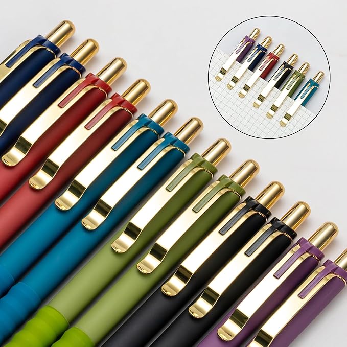 Linbsunne Ballpoint Pens Black Medium Point 1mm Pen with Super Soft Grip Ball Point Pen for Men Women Retractable Pens (Vintage-12 pcs)