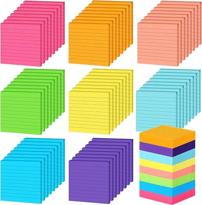 Yexiya 64 Pcs Lined Sticky Notes Self Stick Notes with Lines Bright Assorted Colors Sticky Pad for Home Office Products Post Memos, 1920 Sheets(4 x 4 Inch,Chic Color)
