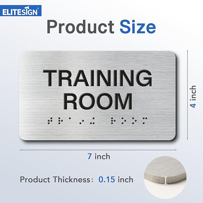 RECEPTION Signs with Raised Text & Grade 2 Braille, Brushed Aluminum/Silver Finish Easy Install with Double-Sided Tape, ADA Compliant Office Door Sign