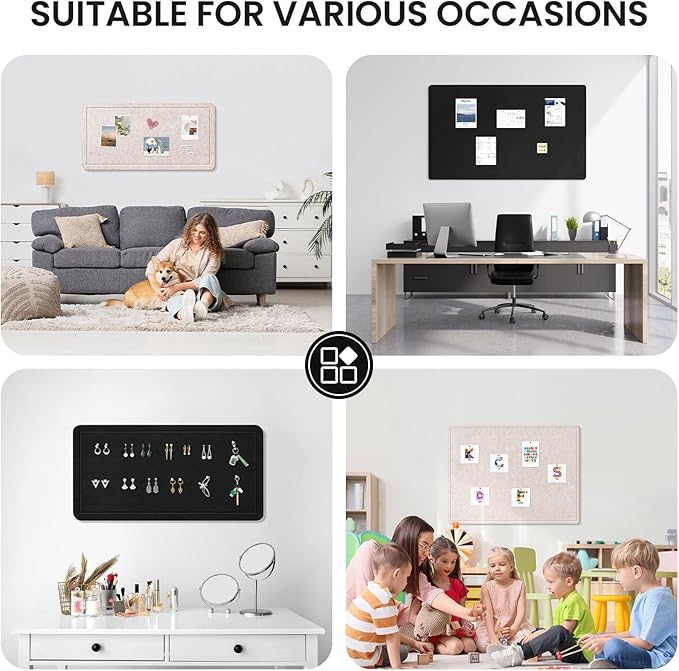 Large Bulletin Board, 35 X 17 Inches Felt Cork Board with 40 Pushpins, Foldable Felt Notice Pin Board Photo Display Board with Self-Adhesive Tape for Office Home School