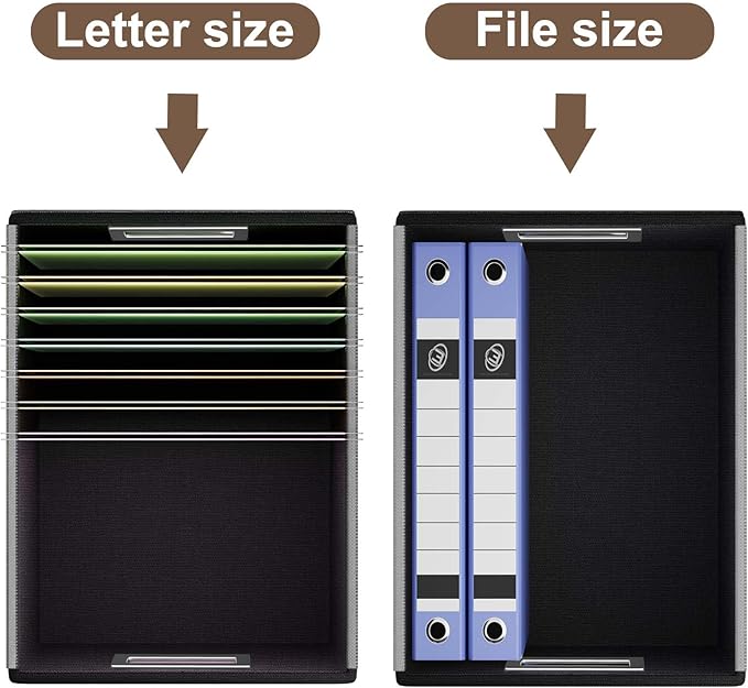 Huolewa Faux Leather File Organizer Box with Lid, Collapsible Hanging File Folder Box Organizer with Plastic Slides, Decorative Home/Office Filing System Boxes for File and Folder Storage-Brown