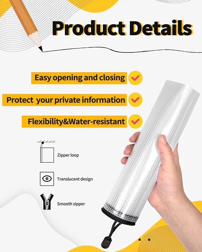 SUNEE Plastic Mesh Zipper Pouch 7x11 in (Black, 18 Packs),Extra Large Water-Resistant Zip Bag for School Office Supplies, Puzzles & Games Organizing Storage