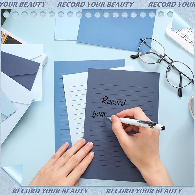100 Pcs Stationery Lined Stationery Paper and Envelopes Set Includes 50 Letter Writing Paper and 50 Envelope for Office, 5.5 x 8.25 Inch(Blue)