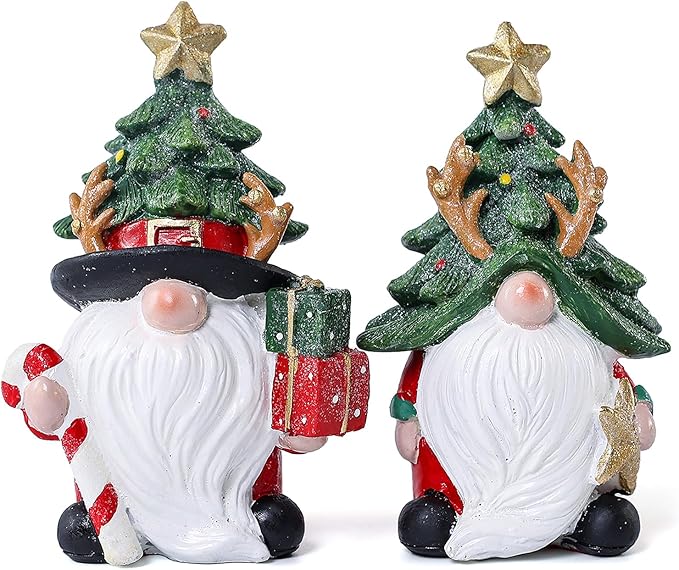 Christmas Decorations indoor | Set of 2 Resin Charming christmas gnomes decorations for home | office, Mantel, Shelf, Tiered Tray, Porch, Desk,office.Holiday gnomes Table Centerpieces - 4.2 ince