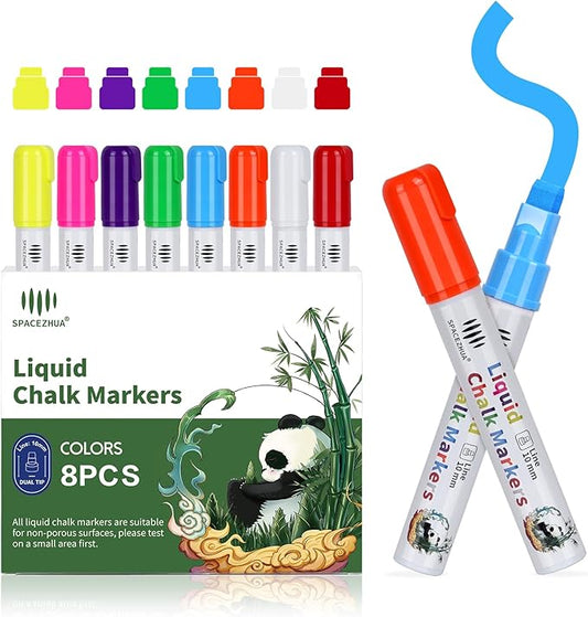 Jumbo Chalk Markers for Windows Washable, 8 Neon Colors Liquid Chalk Pens Erasable with 10mm Thick Tips for Auto, Glass, Mirror, Poster, Bistro, Blackboard, Car of DIY