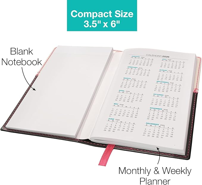 2026 Pocket Planner/Pocket Calendar, 3.5"x6": Includes 14 Months (November 2025 - December 2026) / 2026 Weekly Planner/Weekly Agenda/Monthly Calendar Organizer (Pink/Black)